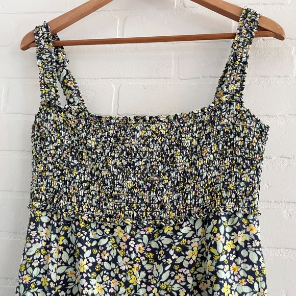 Zara Midi Maxi Dress Coquette Floral print Smoked Linen Viscose Babydoll Sz L - Picture 9 of 16